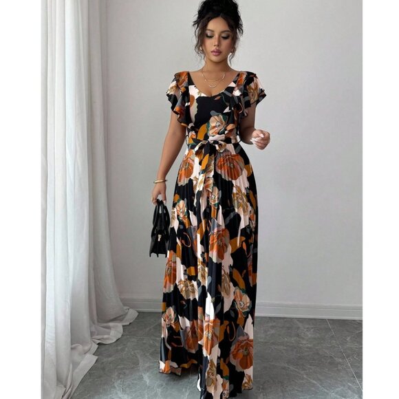 Autumn in Posh C 🍁 | Euro Style Rustic Whisper Maxi Dress with Ruffle Sleeves - Picture 3 of 11